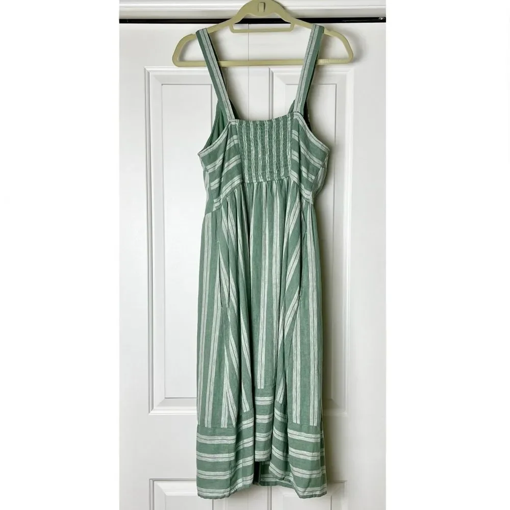 UNIVERSAL THREAD Linen Blend Midi Dress Lined Buttons Pockets Green Shite Medium - Picture 12 of 12
